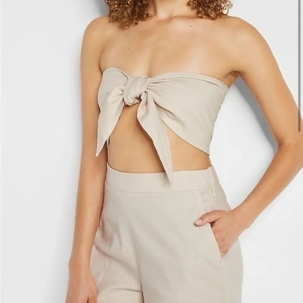 NWT express linen blend tie front bandeau top